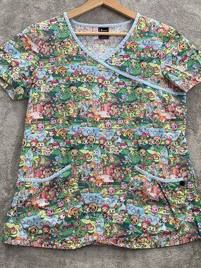Tokidoki By Koi Scrub Top Womens M Light Blue Fairytella Fairy Tale Characters